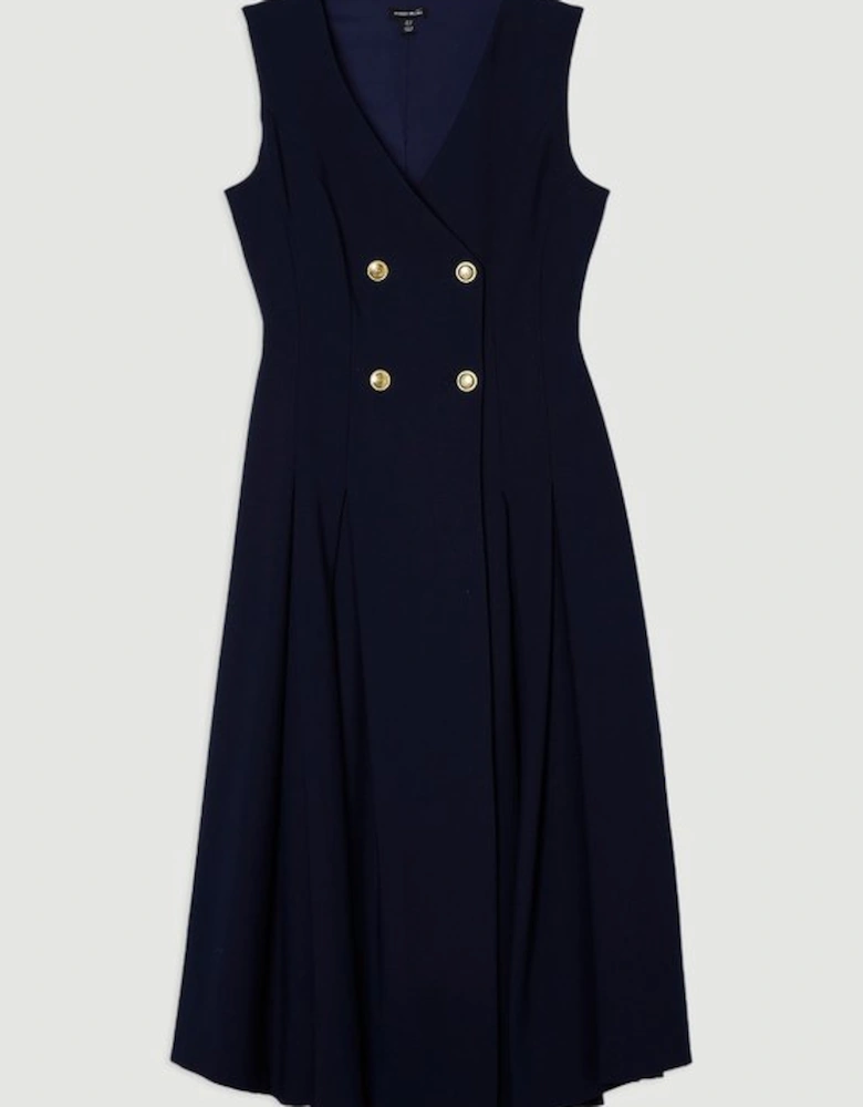 Compact Stretch Sleeveless Full Skirted Button Front Tailored Midi Dress