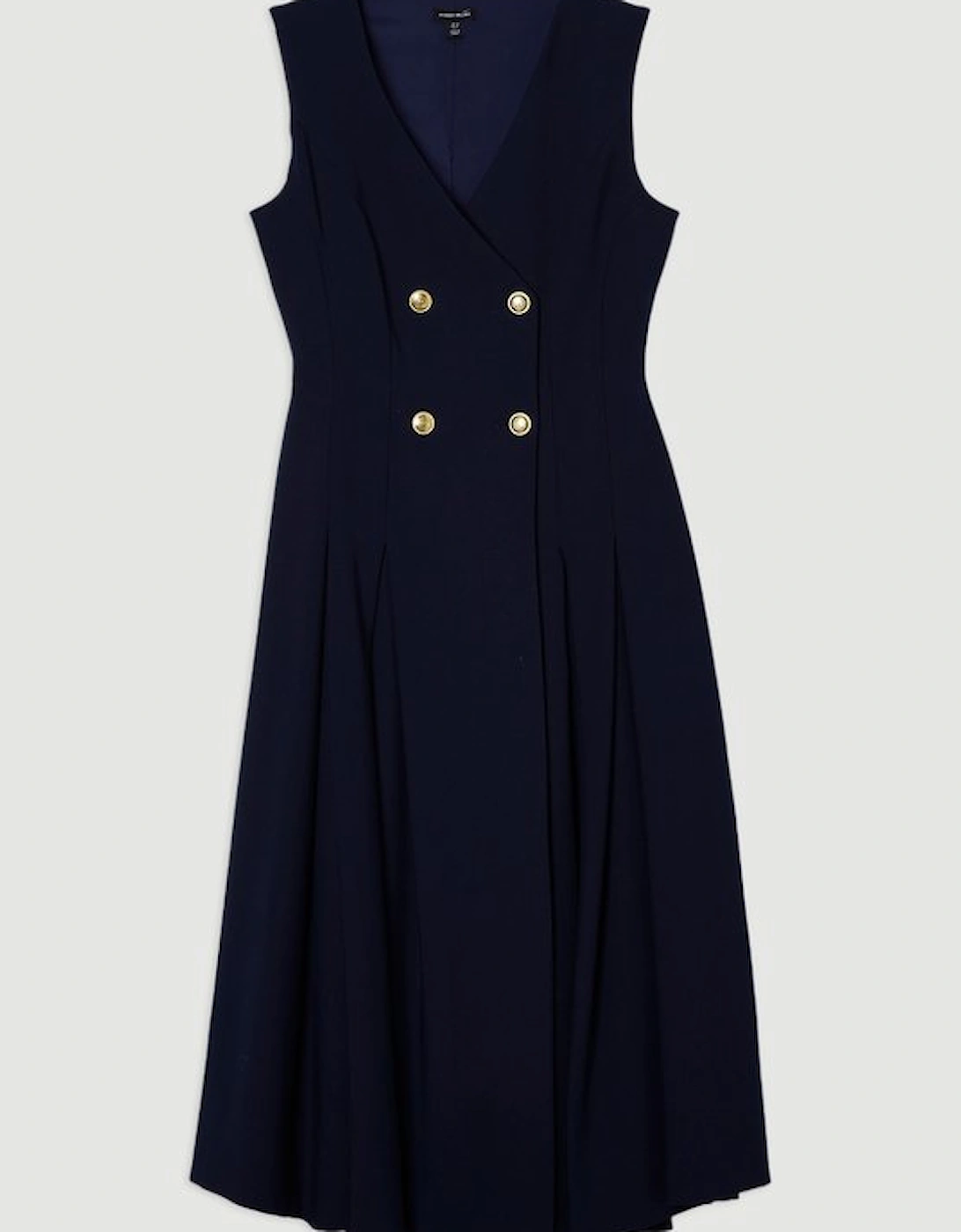 Compact Stretch Sleeveless Full Skirted Button Front Tailored Midi Dress