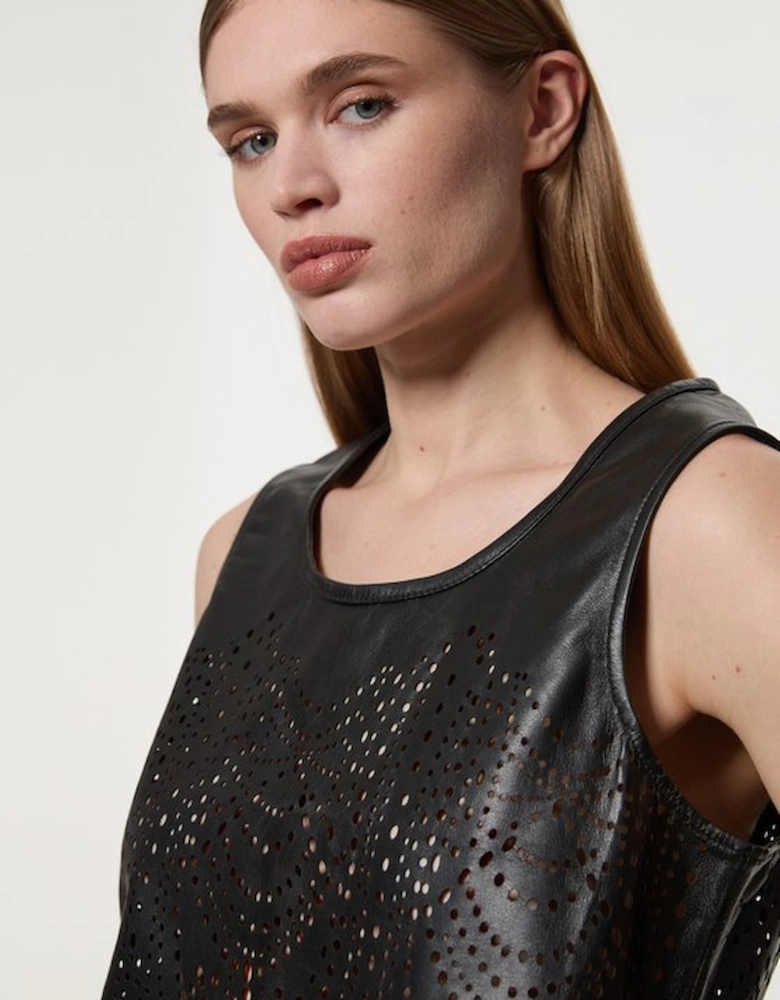 Amelia Graham Leather Cutwork Tailored Shell Top