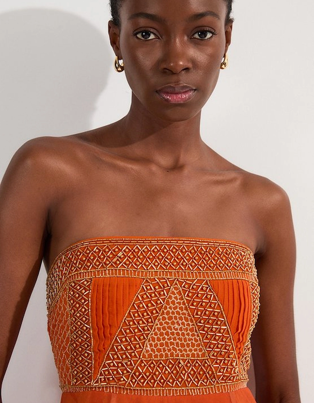Embellished Ombre Floral Pleated Woven Bandeau Maxi Dress
