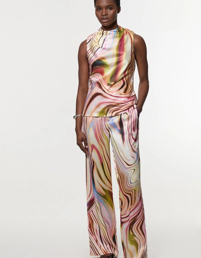 Petite Graduated Stripe Viscose Satin Sleeveless High Neck Blouse