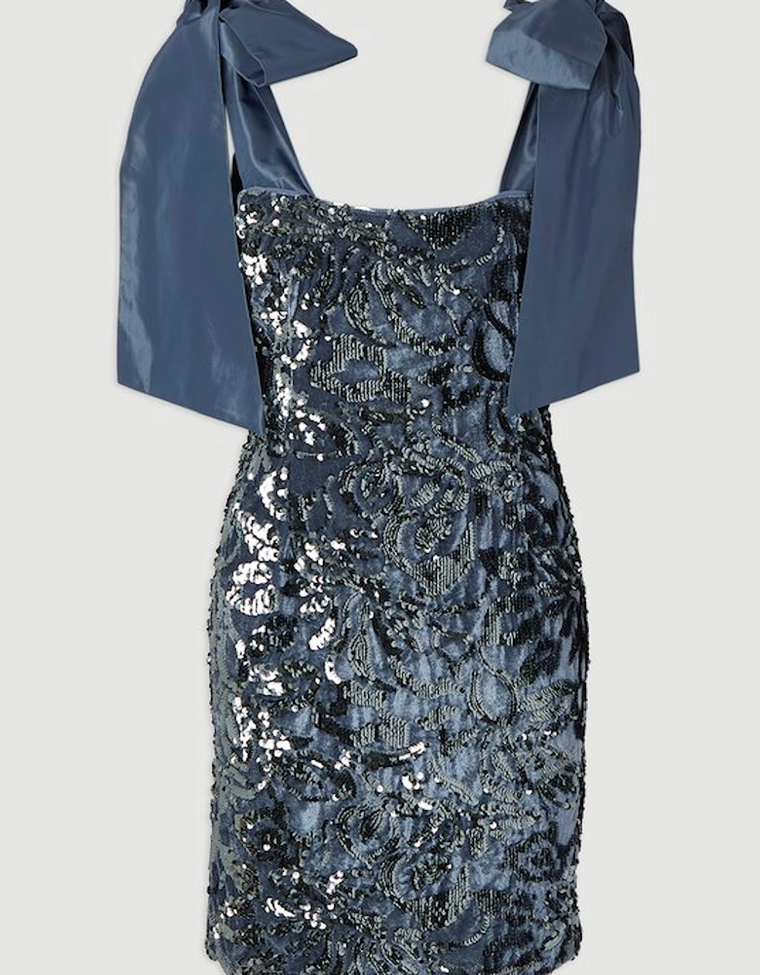 Velvet Sequin Woven Mini Dress With Taffeta Bow Tie Detail