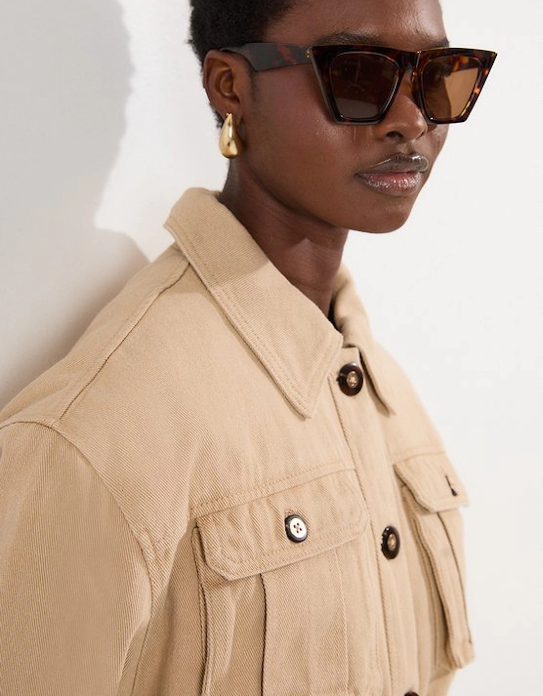 Denim Pocket Detail Belted Safari Jacket