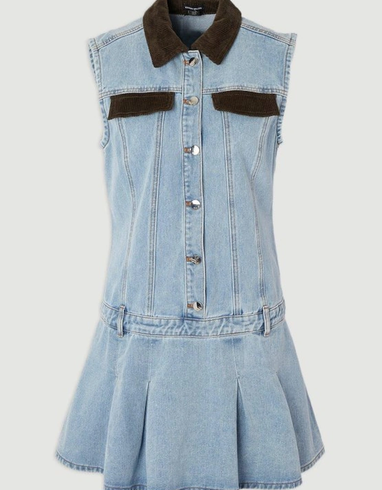Denim and Cord Mix Mini Dress