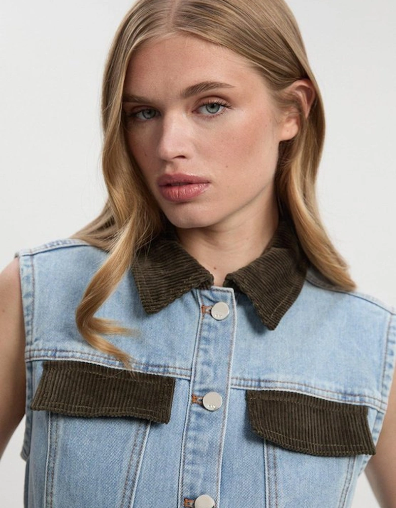 Denim and Cord Mix Mini Dress