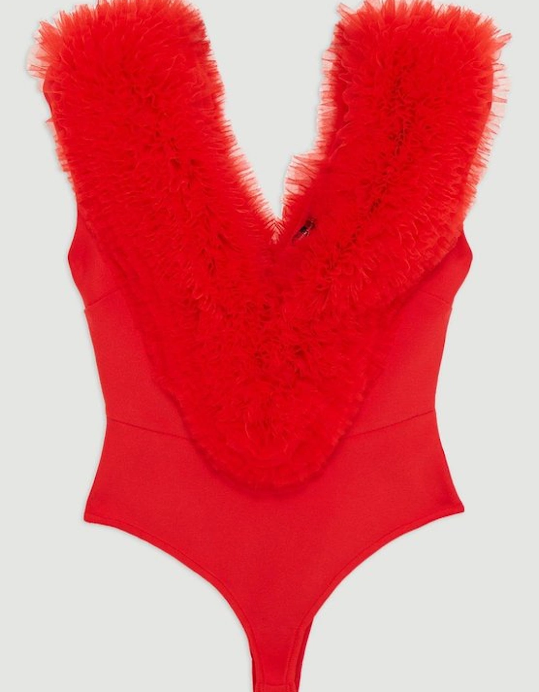 Bandage Figure Form Knit Tulle Detail Bodysuit