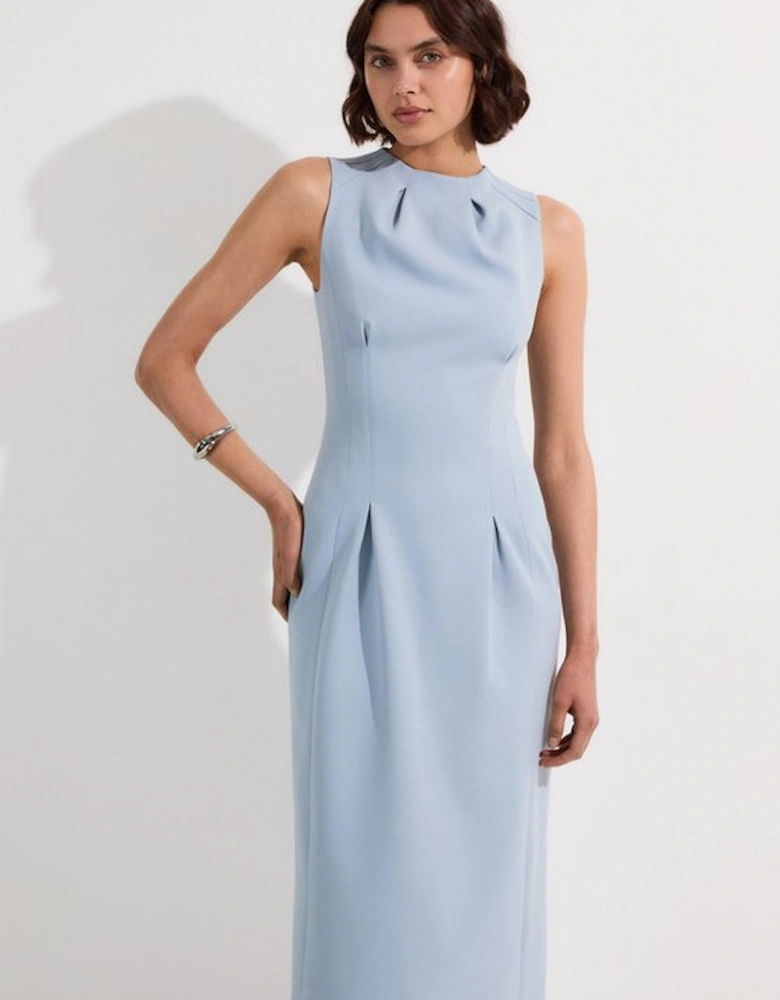 Structured Crepe Sleeveless Tailored Pencil Midi Dress