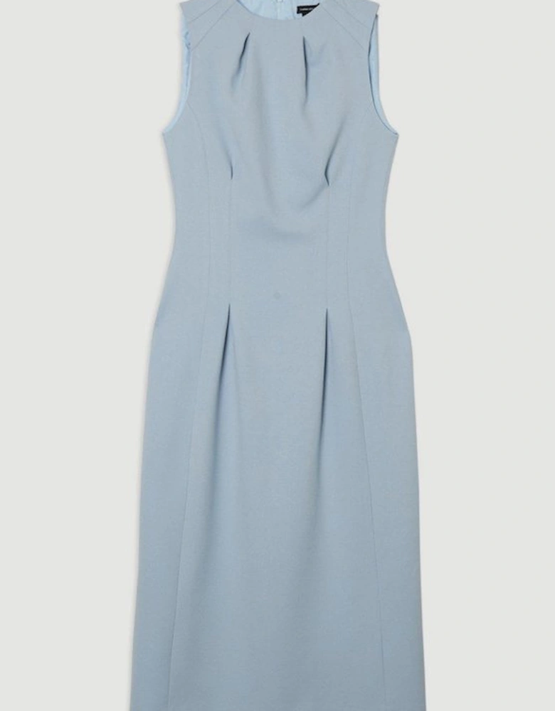 Structured Crepe Sleeveless Tailored Pencil Midi Dress