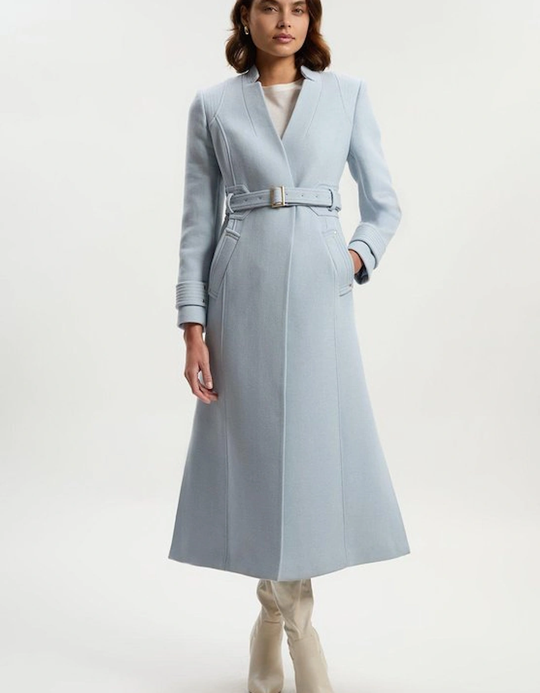 Wool Investment Notch Neck Belted Detail Tailored Maxi Coat, 5 of 4