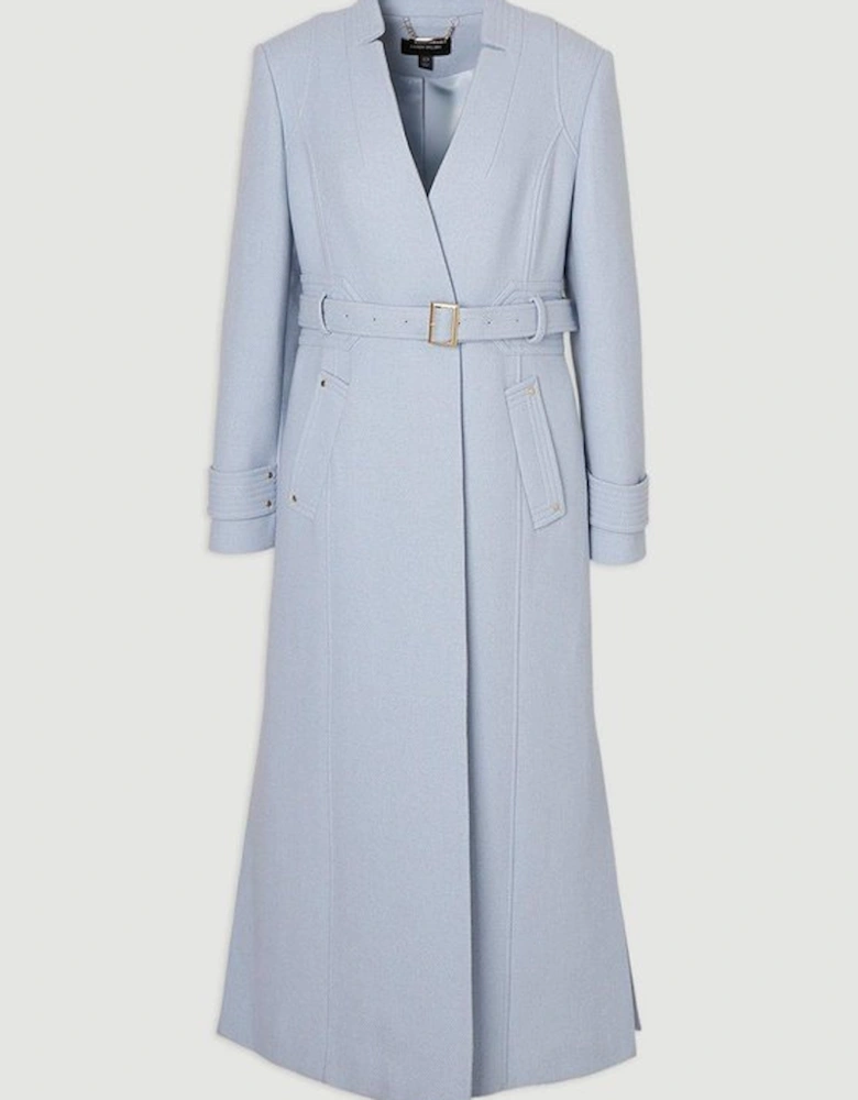Wool Investment Notch Neck Belted Detail Tailored Maxi Coat