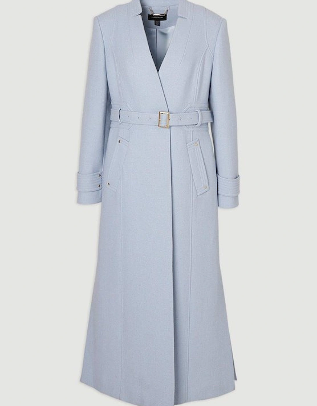 Wool Investment Notch Neck Belted Detail Tailored Maxi Coat