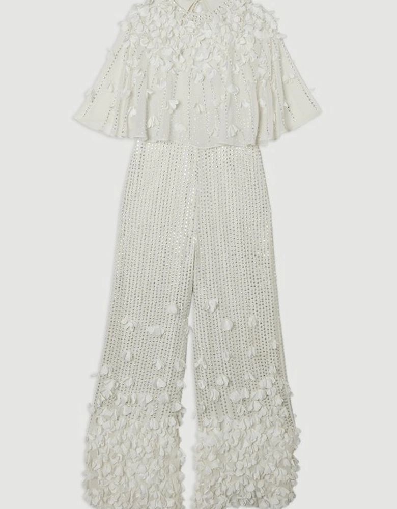 Crystal Applique Angel Sleeve Woven Jumpsuit