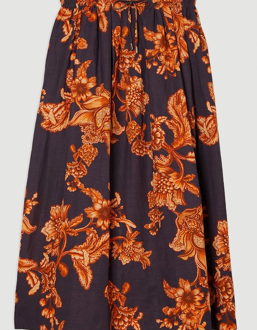 Viscose Linen Tie Waist Woven Full Midi Skirt