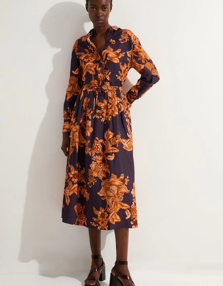 Viscose Linen Tie Waist Woven Full Midi Skirt