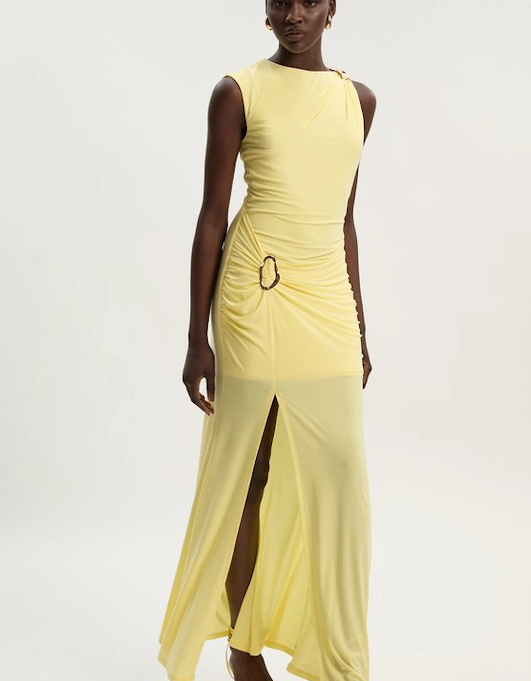 Drapey Crepe Trim Detail Ruched Maxi Dress, 5 of 4