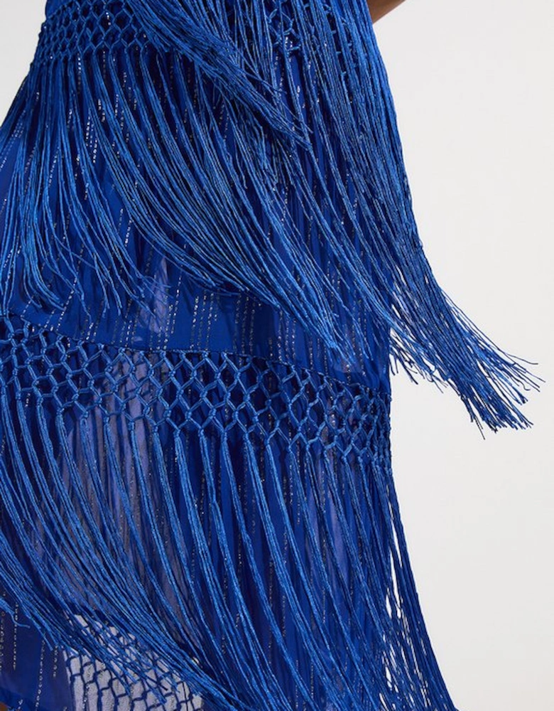 Beach Fringe Metallic Thread Halter Neck Dress