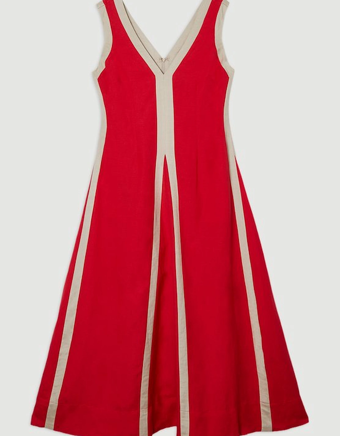 Petite Linen Viscose Colour Block Plunge Neck Woven Maxi Dress