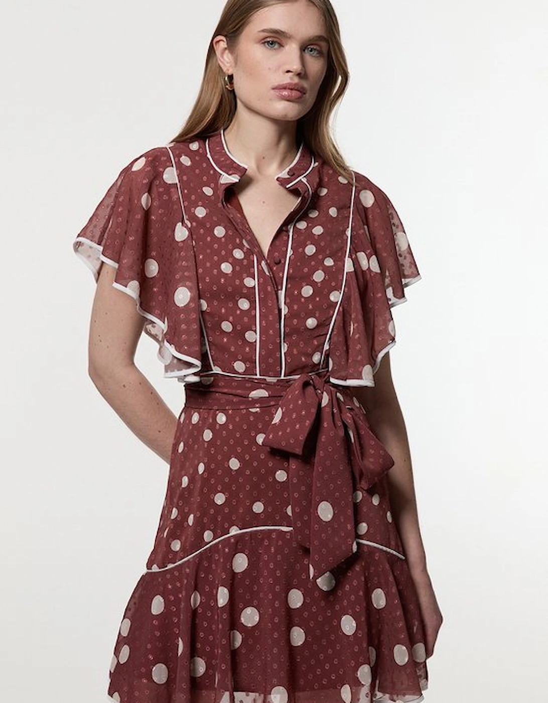Mixed Dot Ruffle Georgette Mini Dress, 5 of 4