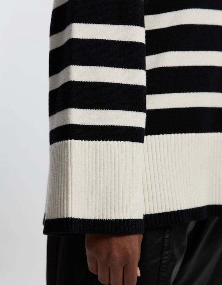 Plus Size Stripe V Neck Split Hem Knitted Jumper