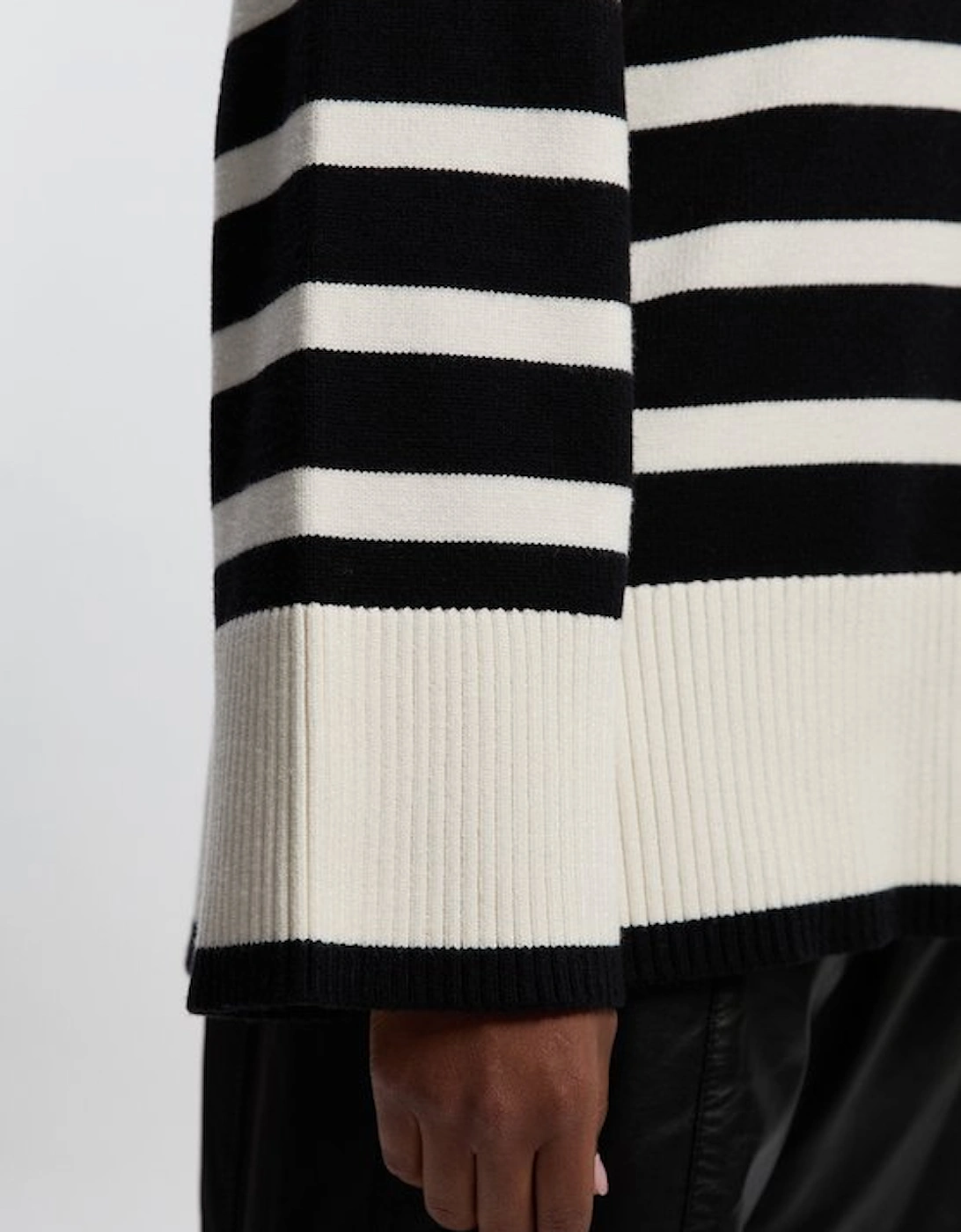 Plus Size Stripe V Neck Split Hem Knitted Jumper