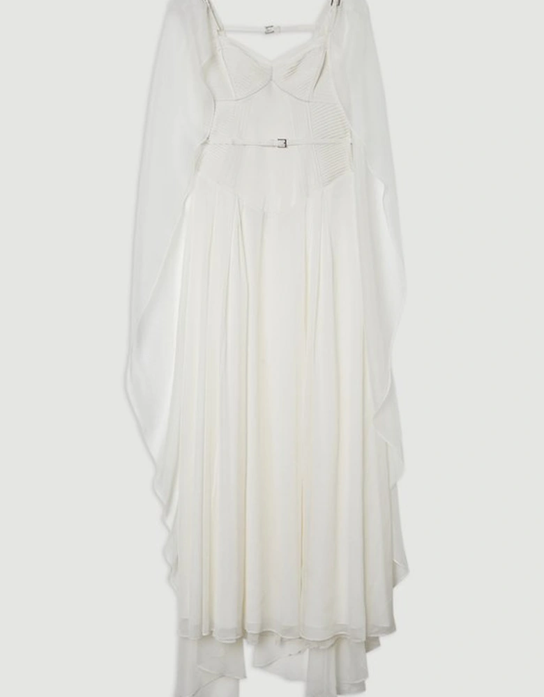 Archive Collection - Corset Detail Georgette Cape Woven Maxi Dress