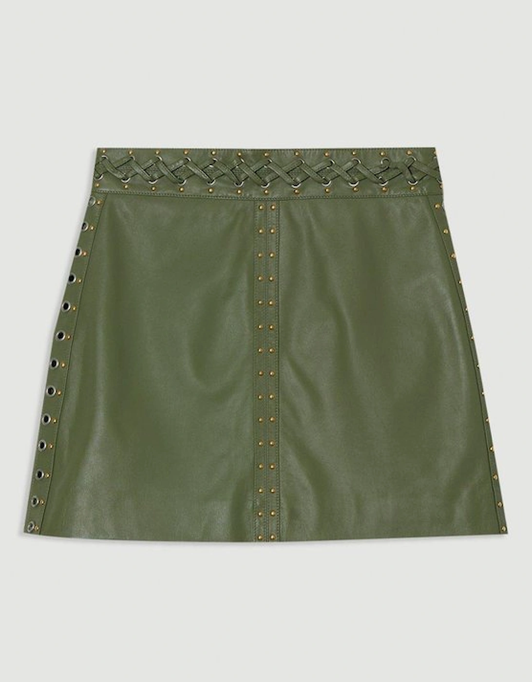 Leather Eyelet And Lace Trim Detail A Line Mini Skirt