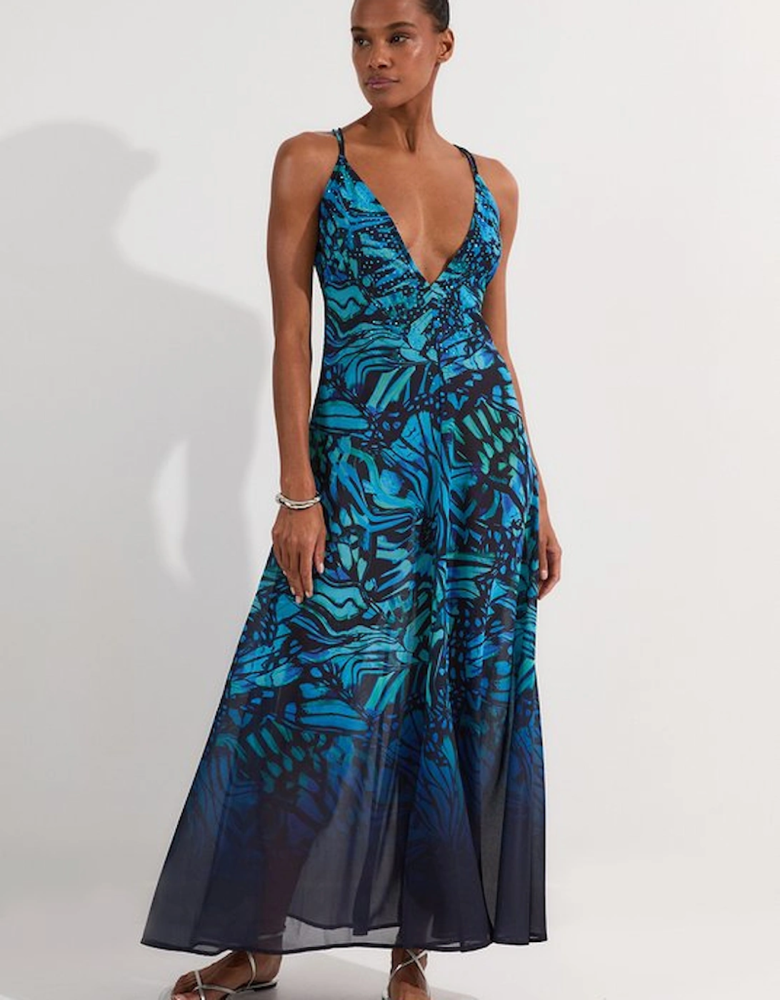 Ombre Butterfly Strappy Georgette Beach Maxi Dress, 5 of 4