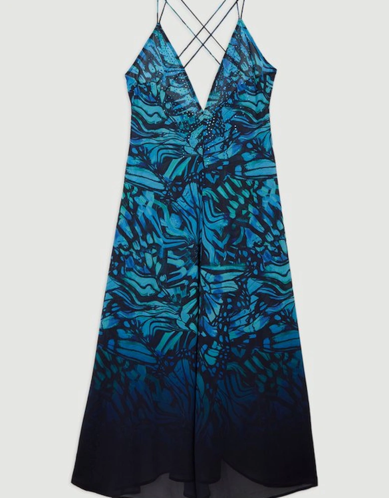 Ombre Butterfly Strappy Georgette Beach Maxi Dress