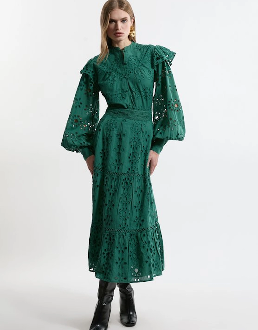 Tall Broderie Woven Midi Skirt With Guipure Trim, 5 of 4