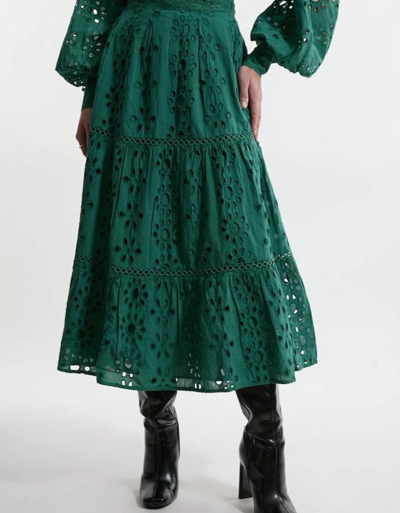 Tall Broderie Woven Midi Skirt With Guipure Trim