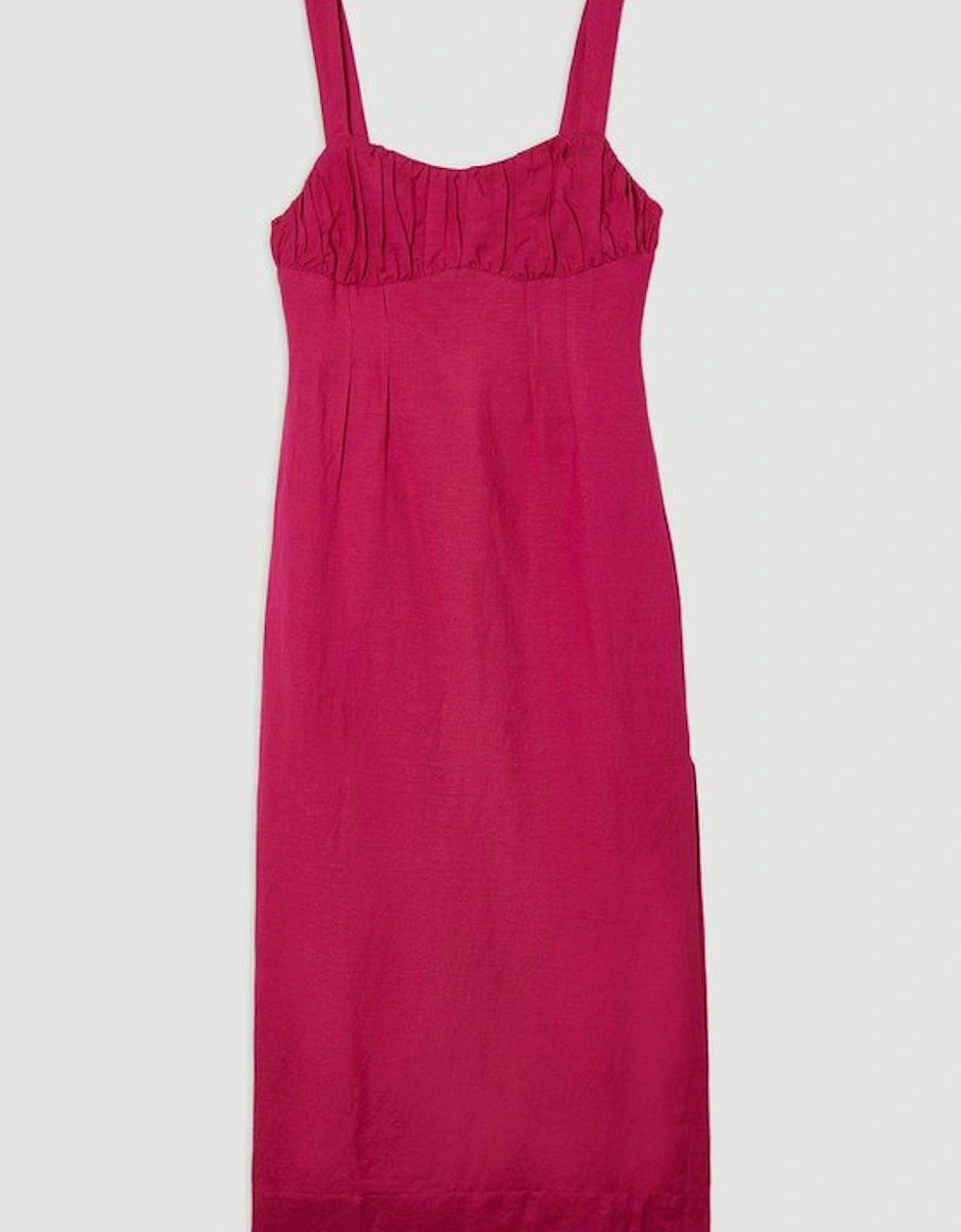 Viscose Linen Ruched Detail Strappy Woven Midi Dress