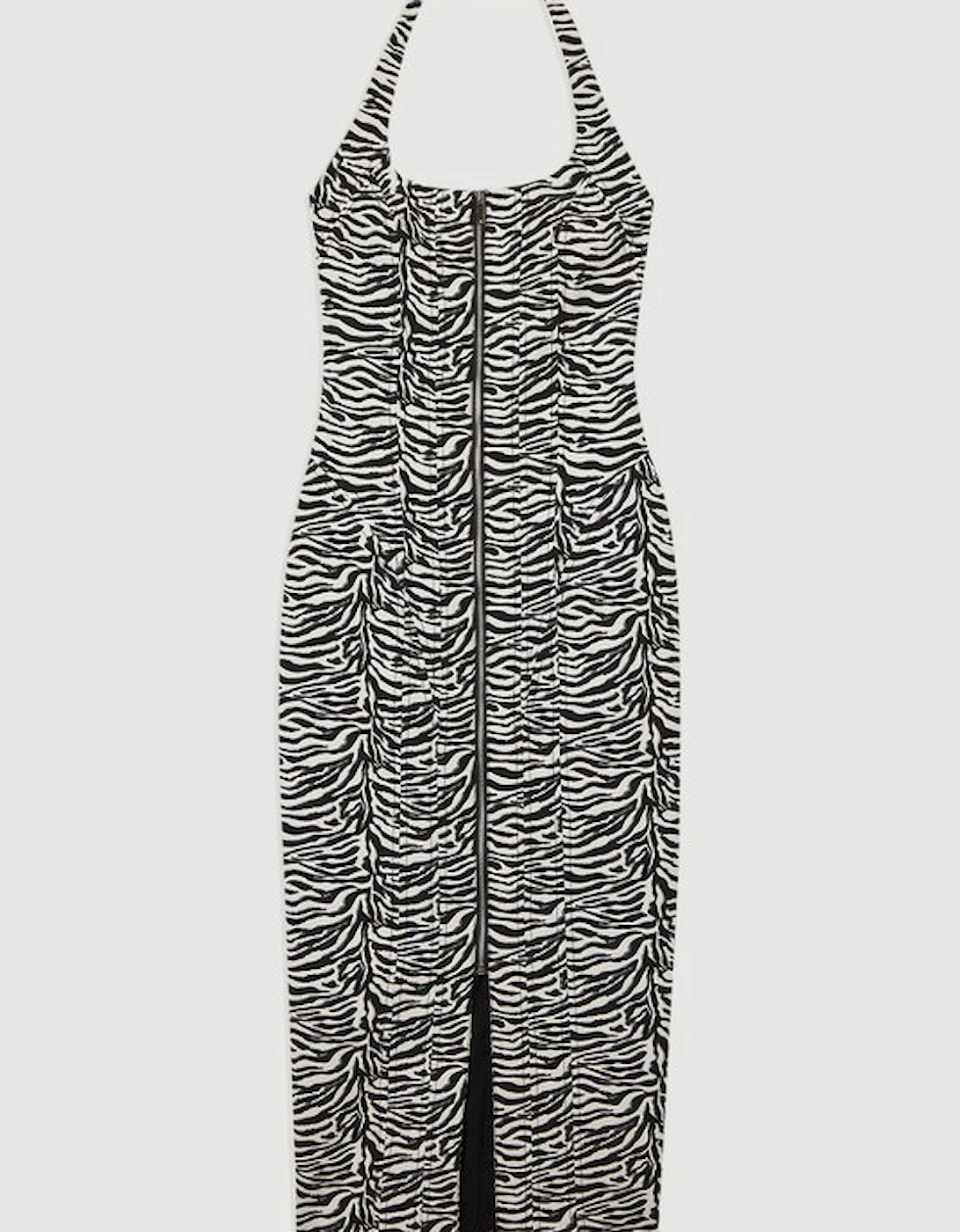 Zebra Jacquard Tailored Zip Through Pencil Midi Dress