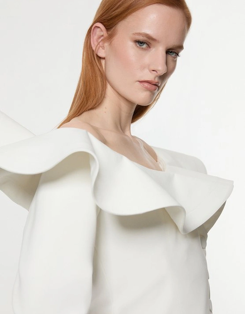 Drama Ruffle Asymmetric Tailored Jacket