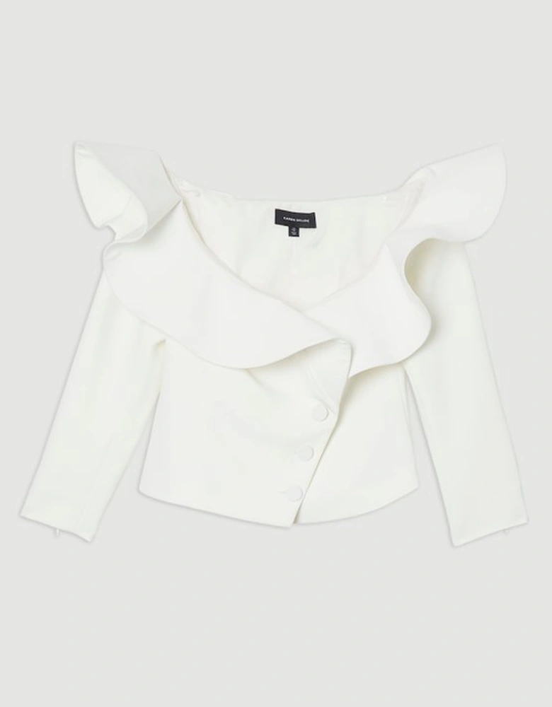 Drama Ruffle Asymmetric Tailored Jacket