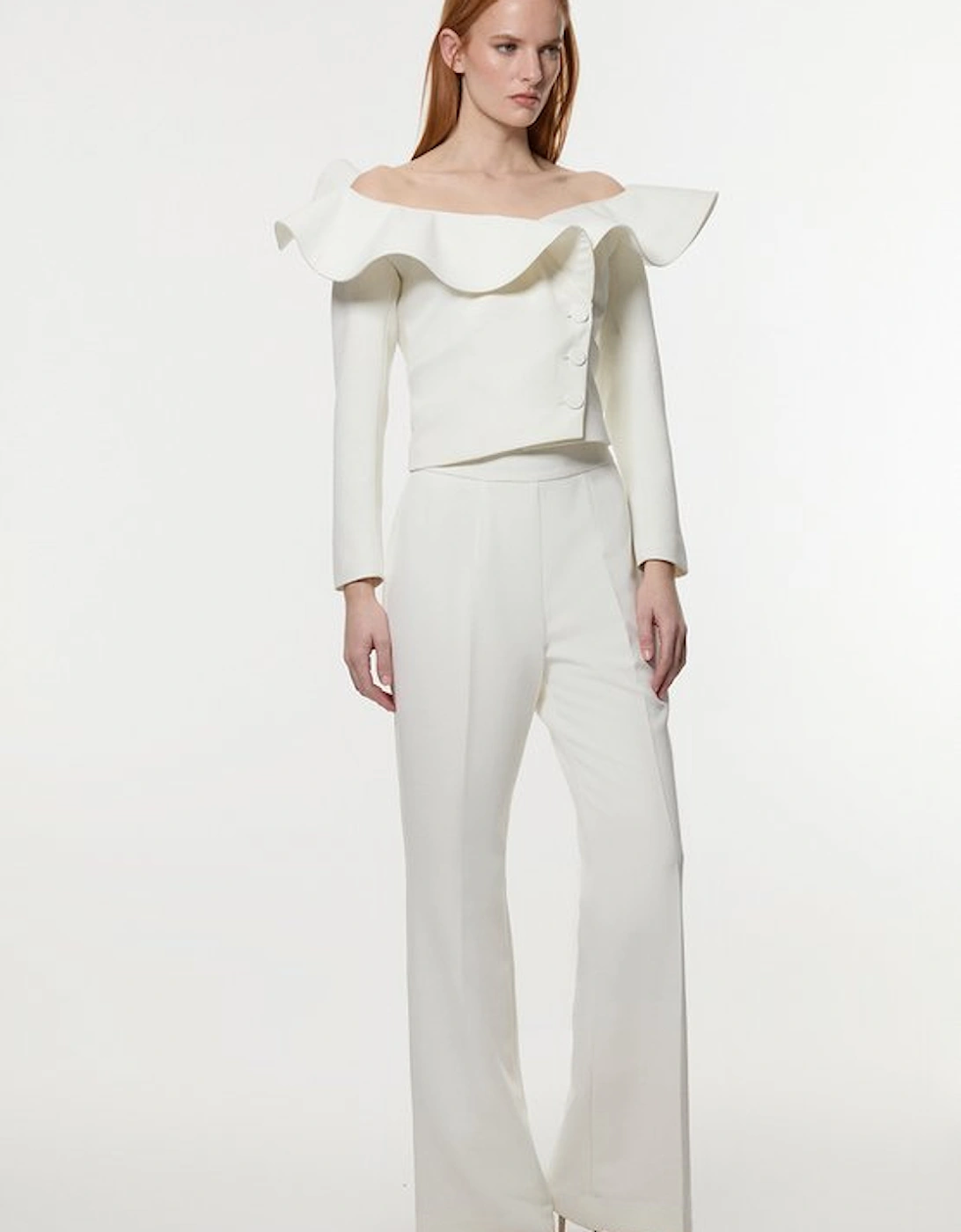 Drama Ruffle Asymmetric Tailored Jacket
