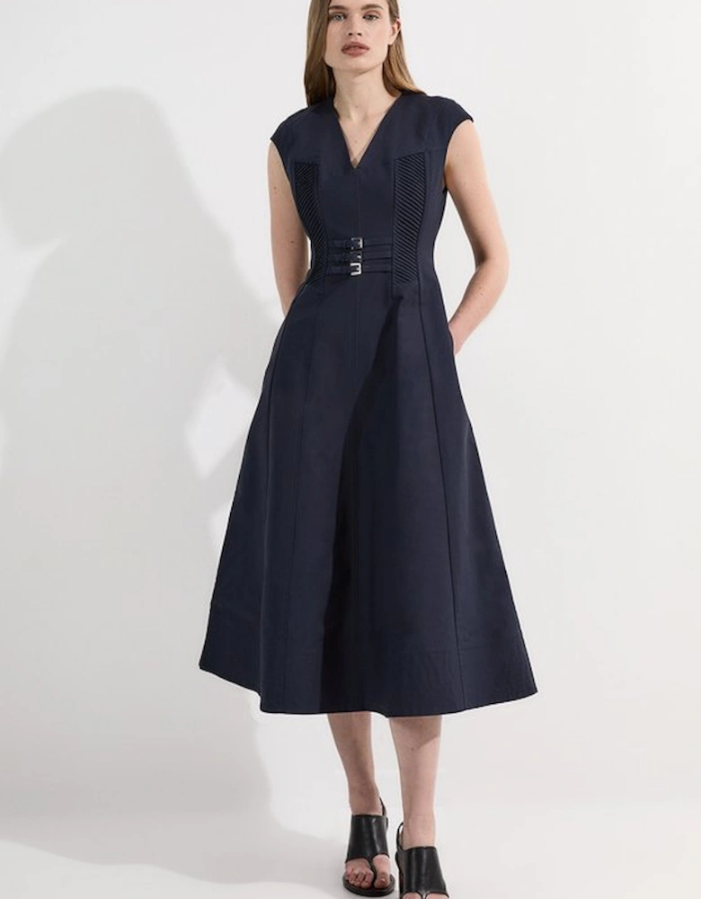 Archive Collection - Tailored Cotton Pintuck Grosgrain Corset Maxi Dress
