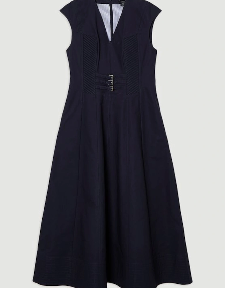 Archive Collection - Tailored Cotton Pintuck Grosgrain Corset Maxi Dress