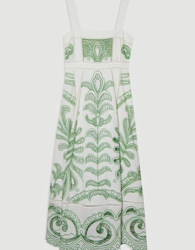 Cutwork Embroidered Woven Midi Prom Dress