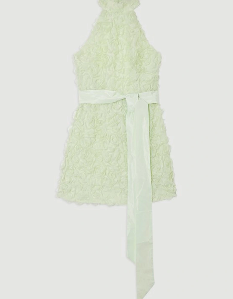 Rosette Halter Neck Woven Mini Dress With Belt