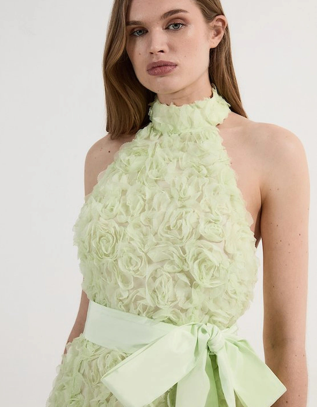 Rosette Halter Neck Woven Mini Dress With Belt