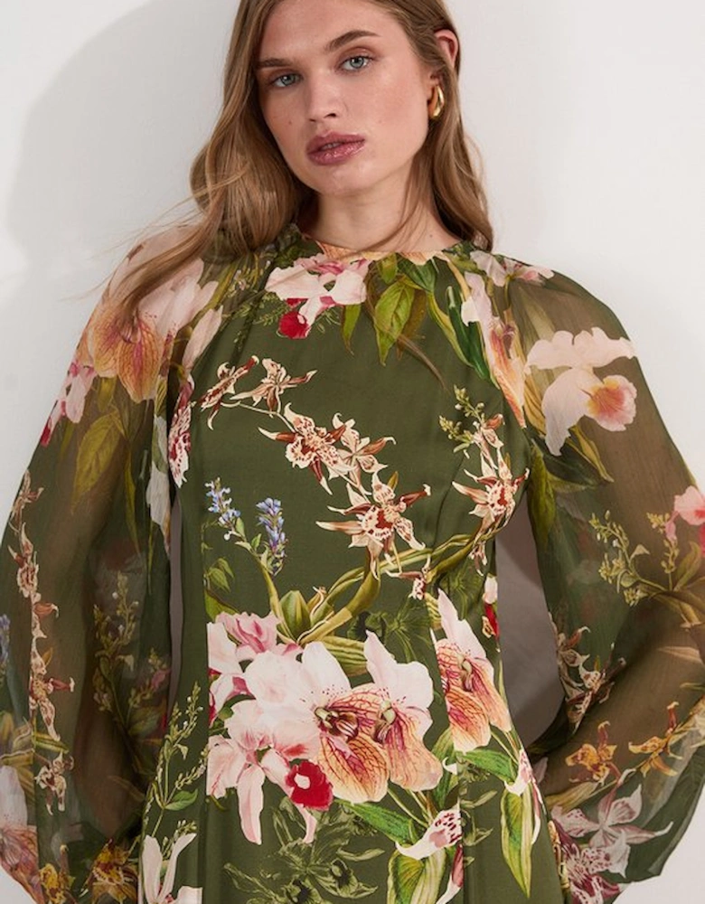 Garden Floral Viscose Georgette Satin Mix Maxi Dress