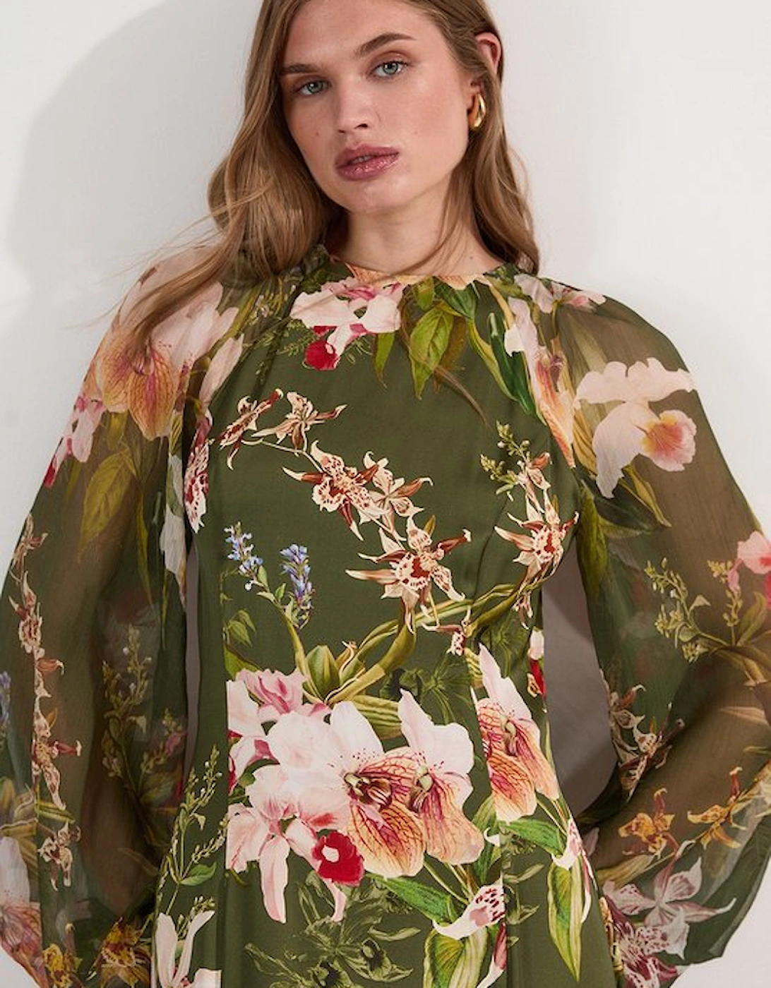 Garden Floral Viscose Georgette Satin Mix Maxi Dress