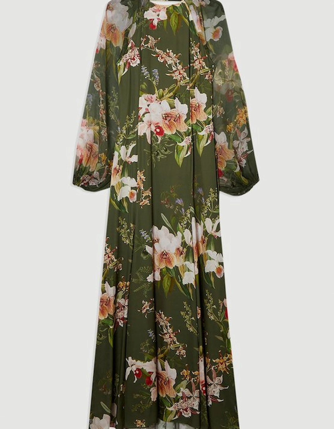 Garden Floral Viscose Georgette Satin Mix Maxi Dress