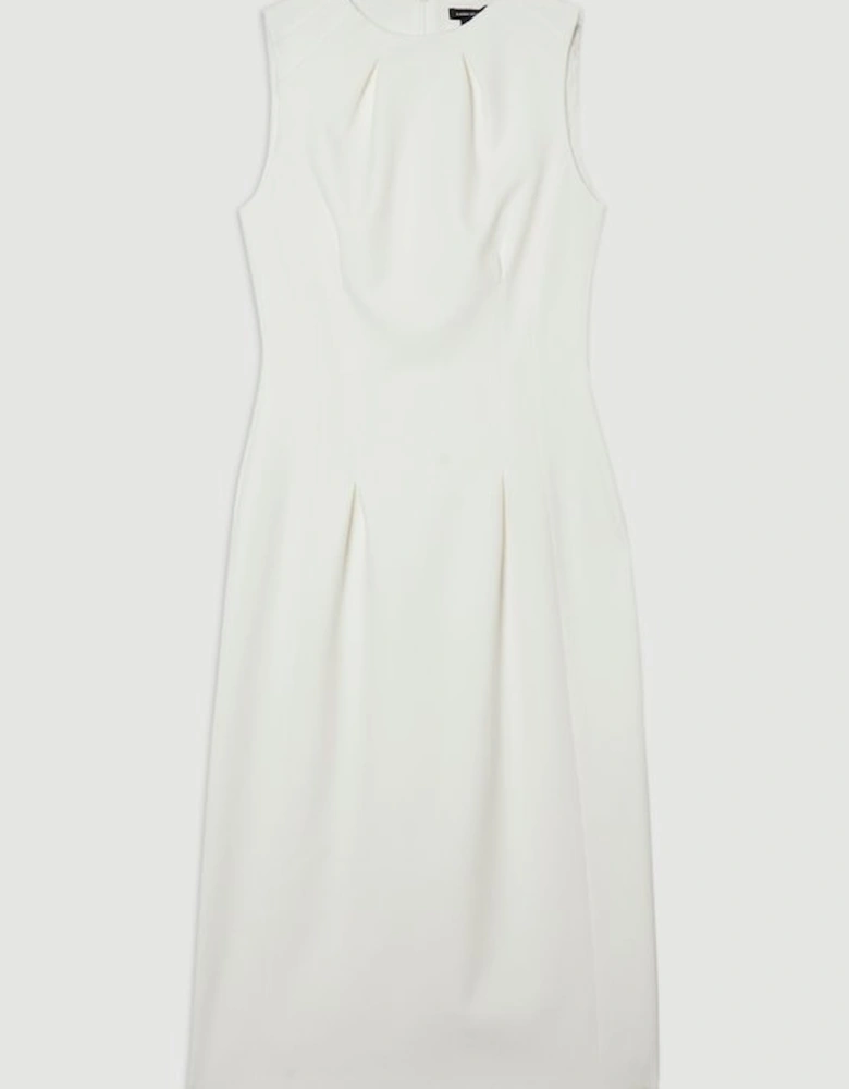 Structured Crepe Sleeveless Tailored Pencil Midi Dress