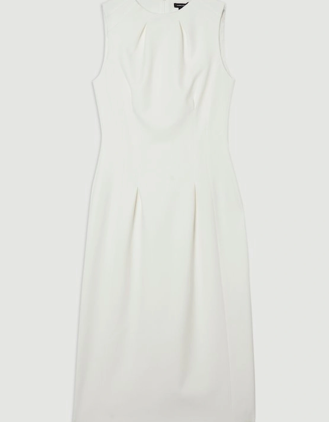 Structured Crepe Sleeveless Tailored Pencil Midi Dress