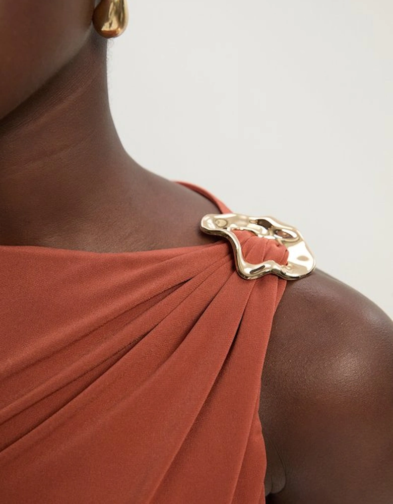 Drapey Crepe Trim Detail Ruched Top