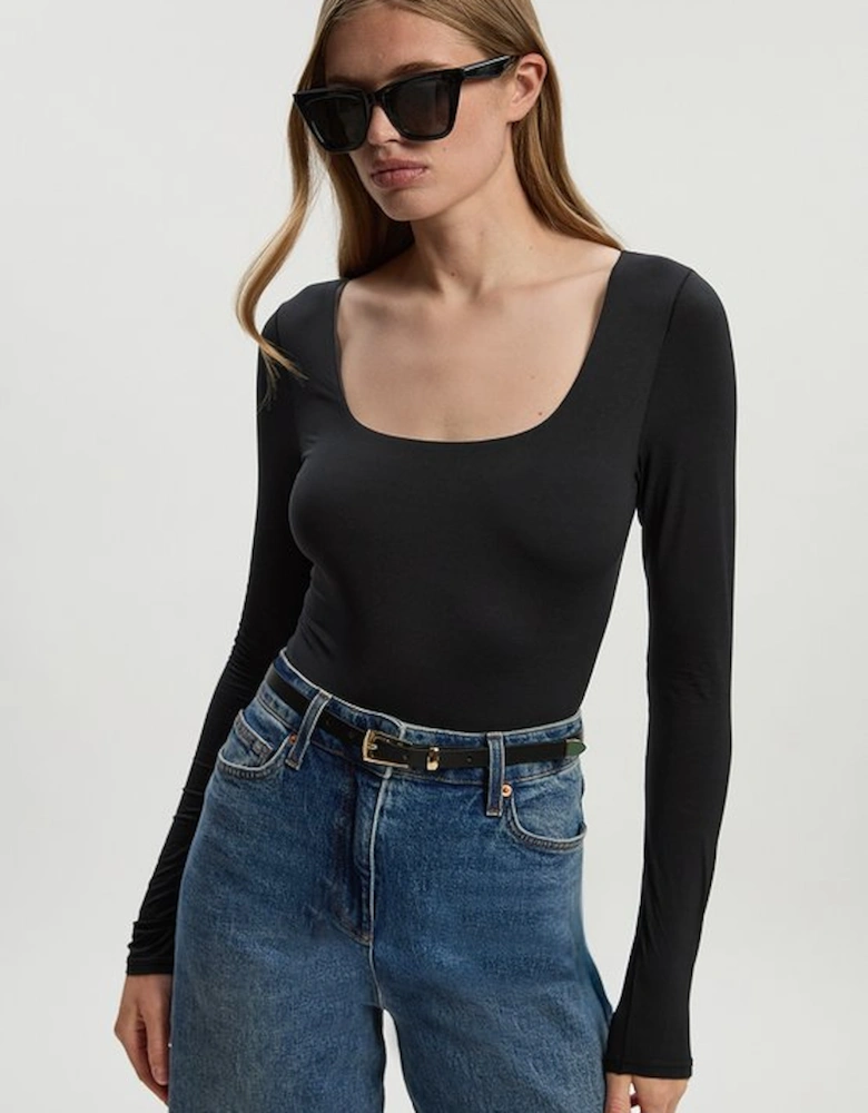 Scoop Neck Long Sleeve Contour Jersey Bodysuit
