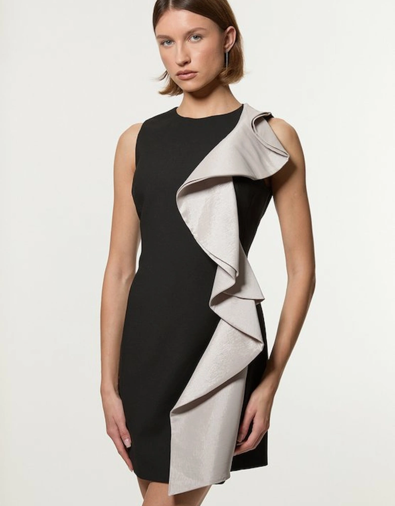Compact Stretch Frill Detail Mini Dress