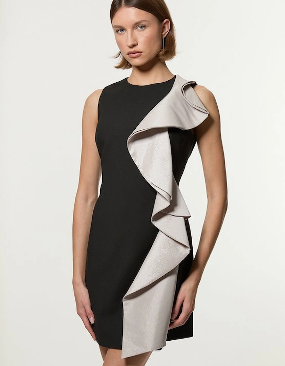 Compact Stretch Frill Detail Mini Dress, 5 of 4