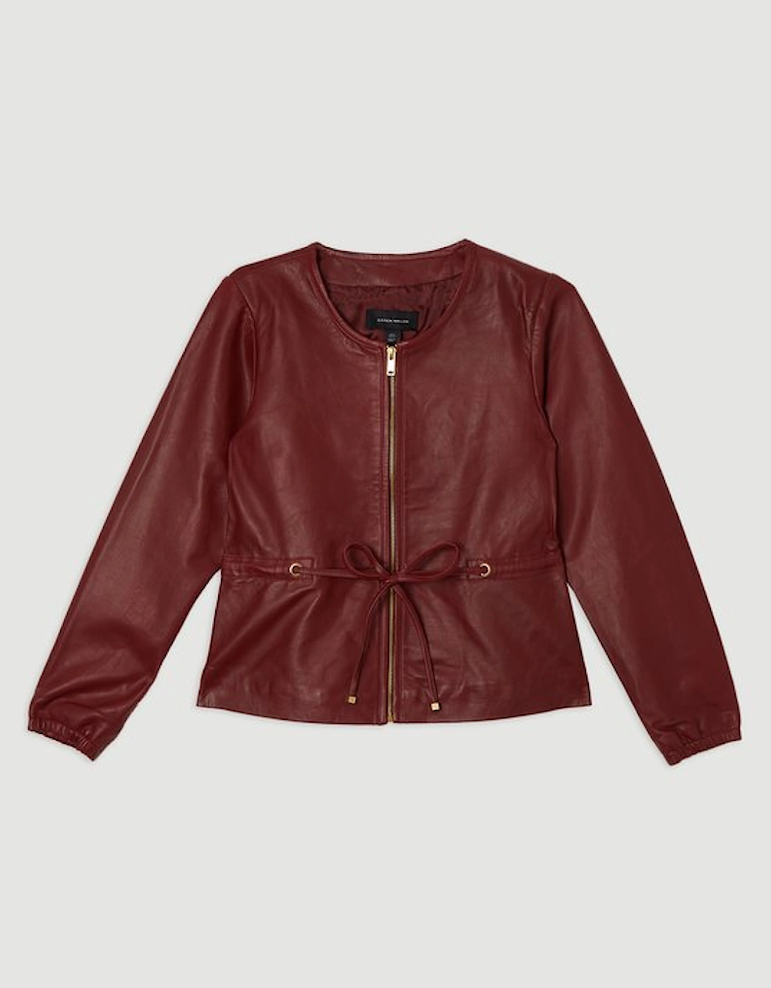Leather Drawstring Tailored Collarless Jacket